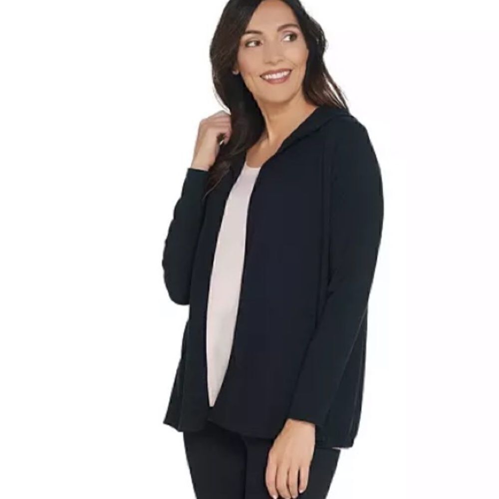 Anybody Black Cozy Knit Hooded Open Front Cardigan